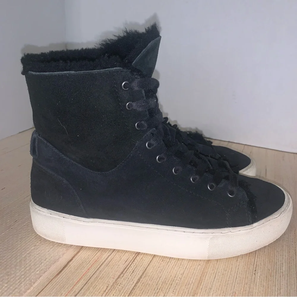 Ugg Beven Black Suede Fur Sheerling Lined high top Sneakers Women’s  8 lace up - Picture 2 of 16